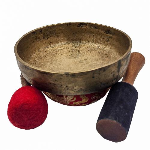 Manipuri Singing Bowl With Flower Of Life, Buddhist Hand Beaten, Antique Finishing