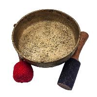 Manipuri Singing Bowl With Flower Of Life, Buddhist Hand Beaten, Antique Finishing