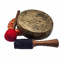 Manipuri Singing Bowl With Flower Of Life, Buddhist Hand Beaten, Antique Finishing