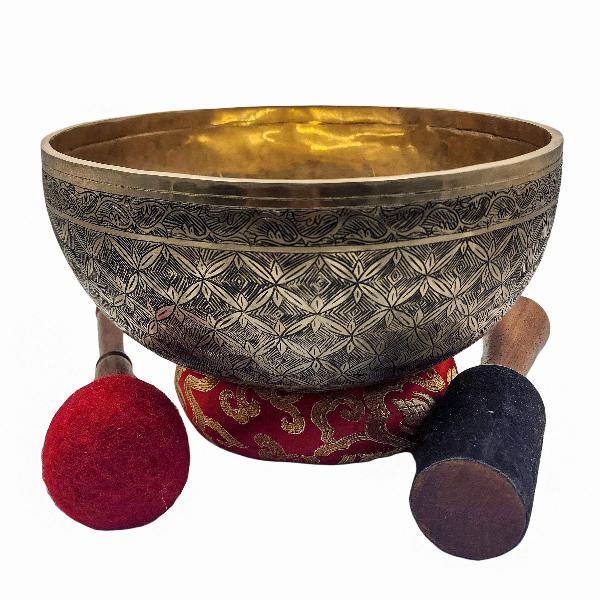 Jambati Singing Bowl, Buddhist Hand Beaten [carved], With Design, [select Accessories]