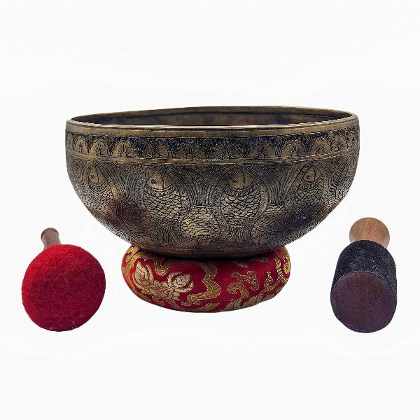 Jambati Singing Bowl, Buddhist Hand Beaten [carved], With Design, [select Accessories]