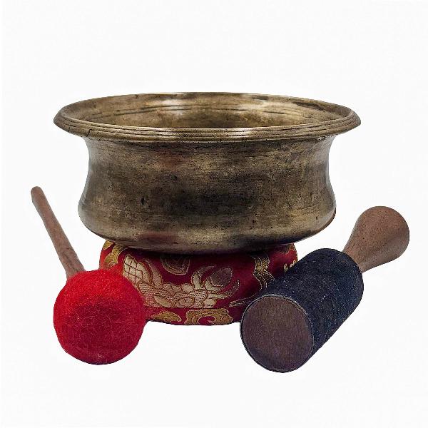 Uncommon Singing Bowl, Buddhist Hand Beaten [carved], With Design, [select Accessories]