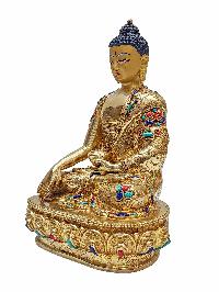 [shakyamuni Buddha], Buddhist Handmade Statue, [gold Plated], [face Painted] And [stone Setting]