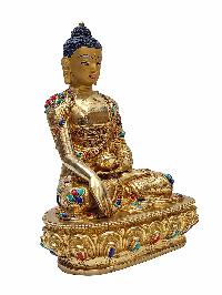 [shakyamuni Buddha], Buddhist Handmade Statue, [gold Plated], [face Painted] And [stone Setting]