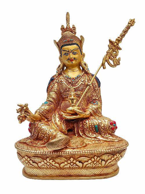 [padmasambhava], Buddhist Handmade Statue, [gold Plated], [face Painted] And [stone Setting]