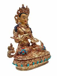 [vajrasattva], Buddhist Handmade Statue, [gold Plated], [face Painted] And [stone Setting]