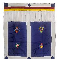 [cotton] Tibetan Door Curtain, With [ashtamangala], [white On Blue]