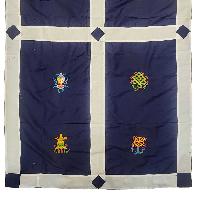 [cotton] Tibetan Door Curtain, With [ashtamangala], [white On Blue]