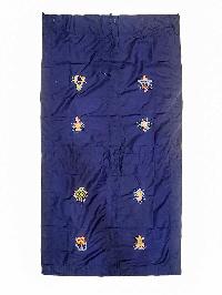 [cotton] Tibetan Door Curtain, With [ashtamangala], [white On Blue]