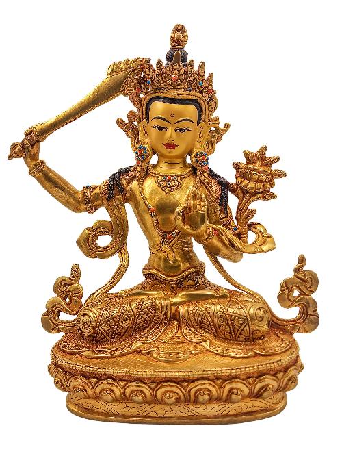 [manjushri], Buddhist Handmade Statue, [gold Plated] And [face Painted]