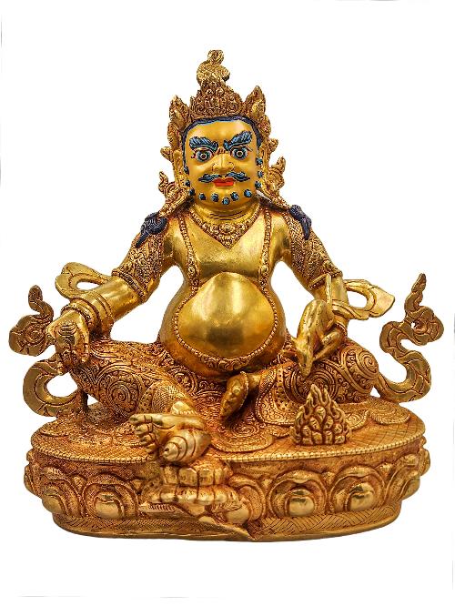[yellow Jambhala], Buddhist Handmade Statue, [gold Plated] And [face Painted]