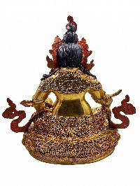 [yellow Jambhala], Buddhist Handmade Statue, [gold Plated] And [face Painted]