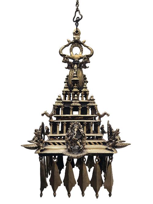 Traditional Handmade Incense Burner Or Oil Lamp Of Krishna Temple With Ganesh Statue