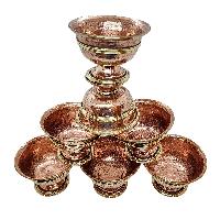 Copper Offering Bowl With Stand And Hand Carving 7 Pcs Set