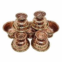 Copper Offering Bowl With Stand And Hand Carving 7 Pcs Set