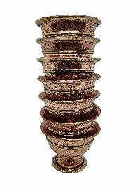 Copper Offering Bowl With Stand And Hand Carving 7 Pcs Set