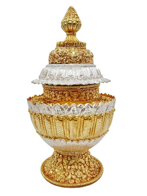 [dophor], Nesi, Vessel For Offering Rice With Deep Carving, [gold And Silver Plated], Rice Offering