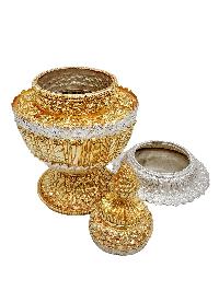[dophor], Nesi, Vessel For Offering Rice With Deep Carving, [gold And Silver Plated], Rice Offering