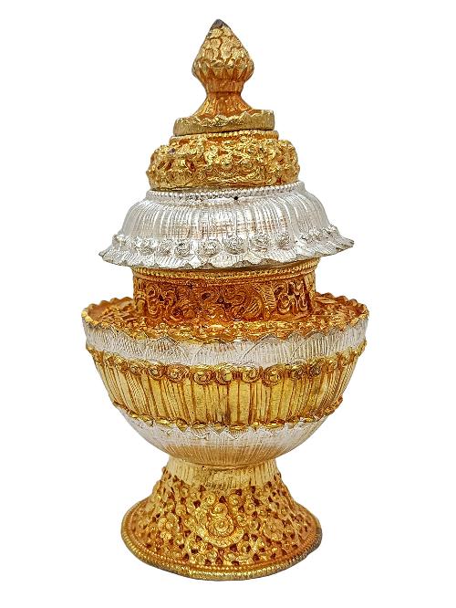 [dophor], Nesi, Vessel For Offering Rice With Deep Carving, [gold And Silver Plated], Rice Offering