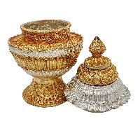 [dophor], Nesi, Vessel For Offering Rice With Deep Carving, [gold And Silver Plated], Rice Offering
