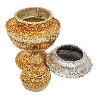 [dophor], Nesi, Vessel For Offering Rice With Deep Carving, [gold And Silver Plated], Rice Offering