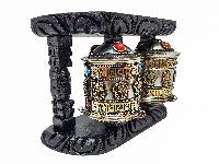 Buddhist Handmade Wall Prayer Wheel With Mantra Inside, [stone Setting], [ashtamangala], Wall Mountable