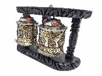 Buddhist Handmade Wall Prayer Wheel With Mantra Inside, [stone Setting], [ashtamangala], Wall Mountable