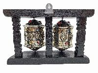Buddhist Handmade Wall Prayer Wheel With Mantra Inside, [stone Setting], [ashtamangala], Wall Mountable