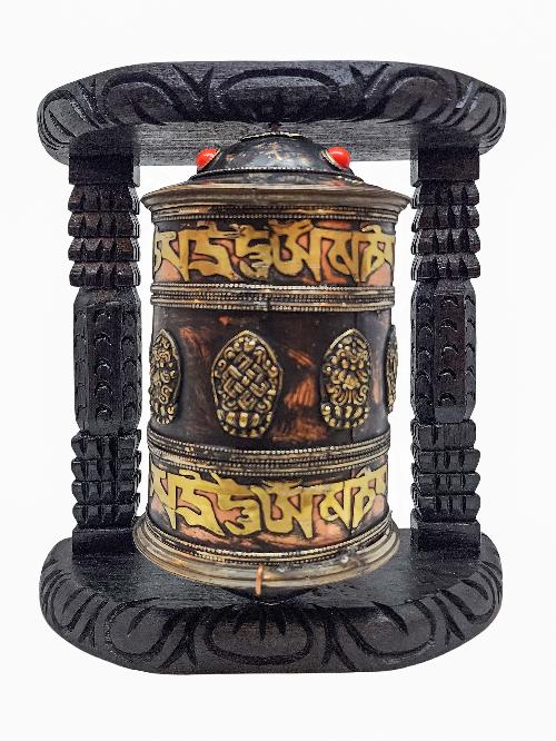 Buddhist Handmade Wall Prayer Wheel With Mantra Inside, [ashtamangala], Wall Mountable