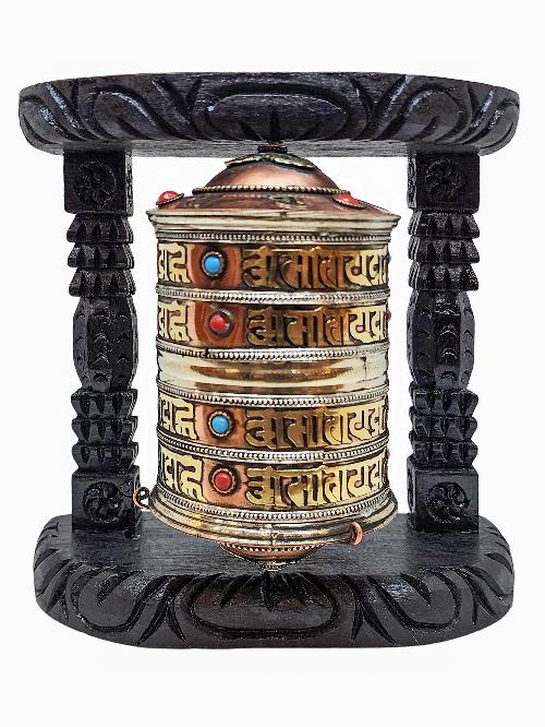 Buddhist Handmade Wall Prayer Wheel With Mantra Inside, [stone Setting], Wall Mountable