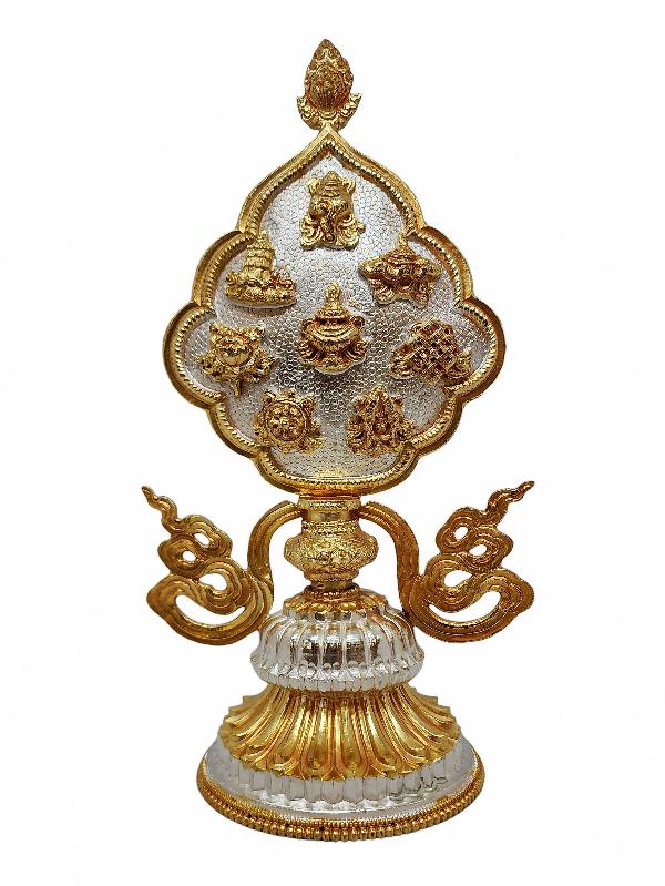 Buddhist Offering Of Ashtamangala, [gold And Silver Plated With Fine Carving]