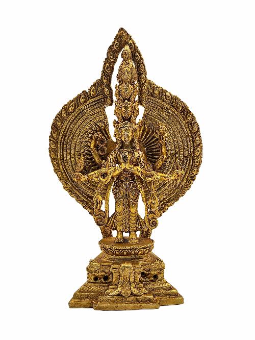 Sahasrabhuja Avalokitesvara Statue [full Gold Plated], [ceramic Molding]