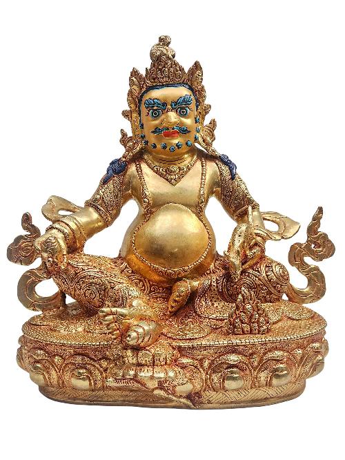 [yellow Jambhala], Buddhist Handmade Statue, [gold Plated] And [face Painted]
