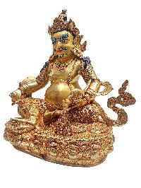 [yellow Jambhala], Buddhist Handmade Statue, [gold Plated] And [face Painted]