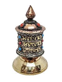 Table Top Prayer Wheel, Buddhist Handmade Payer Wheel With Mantra Inside, [stone Setting]