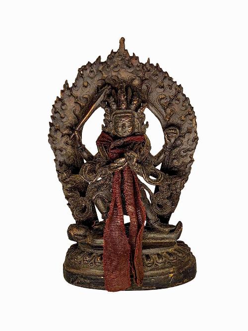 [mahakala Four Arms], Buddhist Statue, [antique], [chocolate Oxidized]