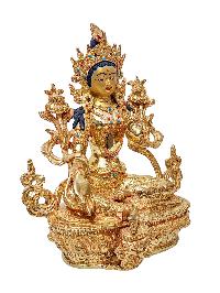 [green Tara], Buddhist Handmade Statue, [gold Plated] And [face Painted]