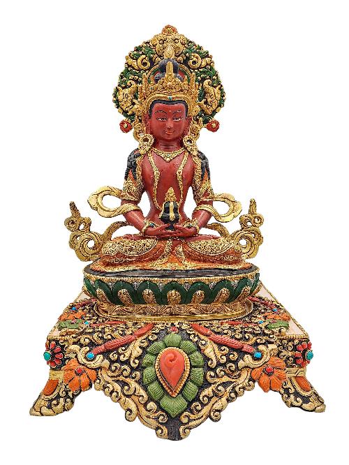 [aparimita], Buddhist Handmade Statue With Stand, [partly Gold Plated], [traditional Color Finishing] And Stone Setting