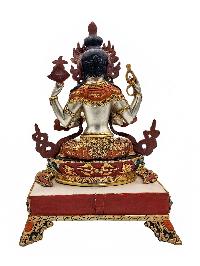 [chenrezig], Buddhist Handmade Statue With Stand, [partly Gold Plated], [traditional Color Finishing] And Stone Setting