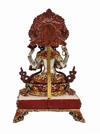 [chenrezig], Buddhist Handmade Statue With Stand, [partly Gold Plated], [traditional Color Finishing] And Stone Setting