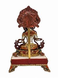 [vajrasattva], Buddhist Handmade Statue With Stand, [partly Gold Plated], [traditional Color Finishing] And Stone Setting