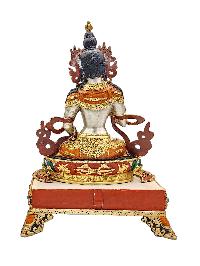 [vajrasattva], Buddhist Handmade Statue With Stand, [partly Gold Plated], [traditional Color Finishing] And Stone Setting