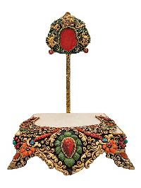 [vajrasattva], Buddhist Handmade Statue With Stand, [partly Gold Plated], [traditional Color Finishing] And Stone Setting