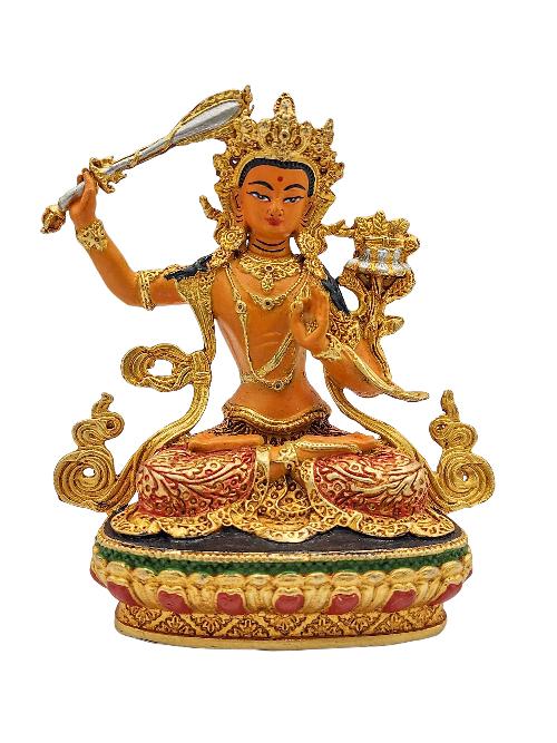 [manjushree], Buddhist Miniature Statue, [high Quality], [partly Gold Plated], [traditional Color Finishing], [high Quality]