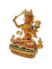 [manjushree], Buddhist Miniature Statue, [high Quality], [partly Gold Plated], [traditional Color Finishing], [high Quality]