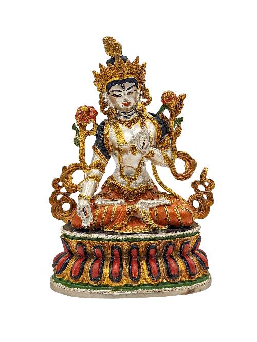 [white Tara], Buddhist Miniature Statue, [high Quality], [partly Gold Plated], [traditional Color Finishing], [high Quality]