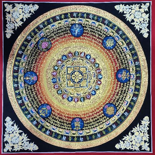 Mantra Mandala Thangka With Double Dorje At Center, Buddhist Traditional Painting, [hand Painted]