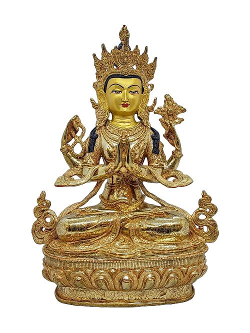 [chenrezig], Buddhist Handmade Statue, [gold Plated] And [face Painted]