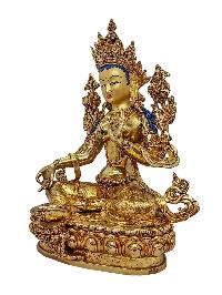 [green Tara], Buddhist Handmade Statue, [gold Plated] And [face Painted]