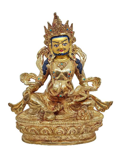 [yellow Jambhala], Buddhist Handmade Statue, [gold Plated] And [face Painted]